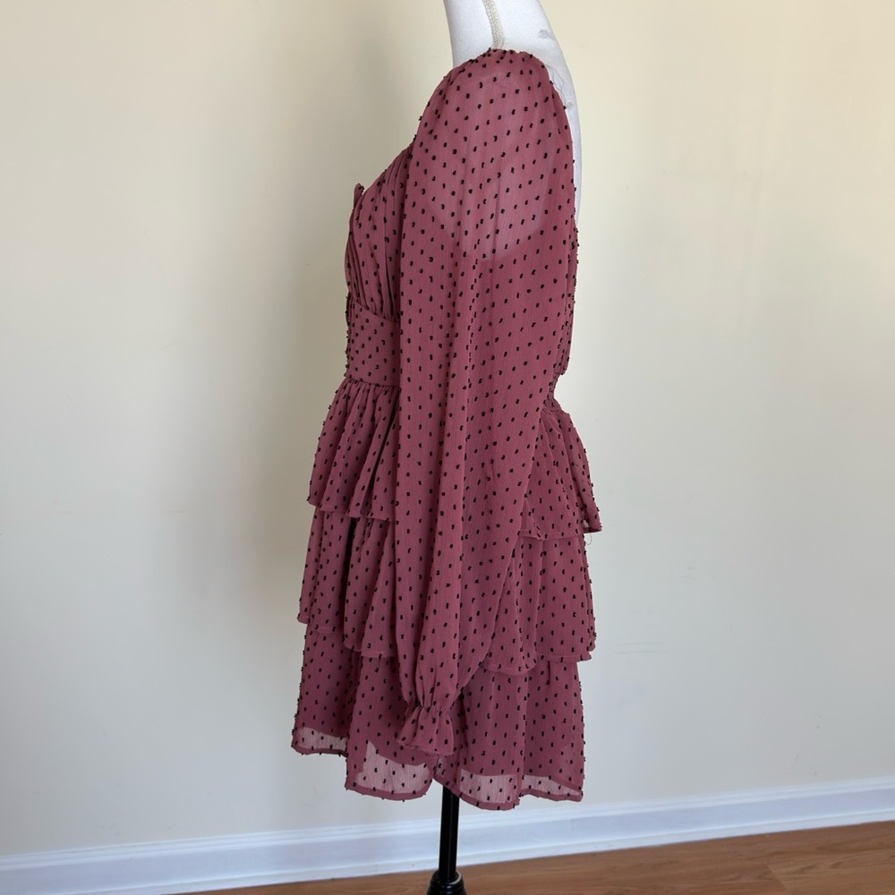 Inspired Hearts • Women’s Polka Dot Tiered Long Sleeve Mini Dress • Size Large - Picture 3 of 8